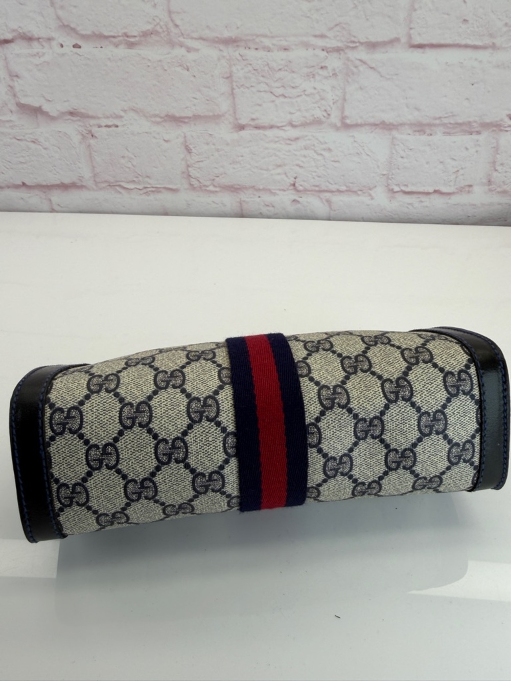 Gucci Vintage Sherry Line Navy-Red Stripe GG Supreme Canvas Clutch - Picture 7 of 11